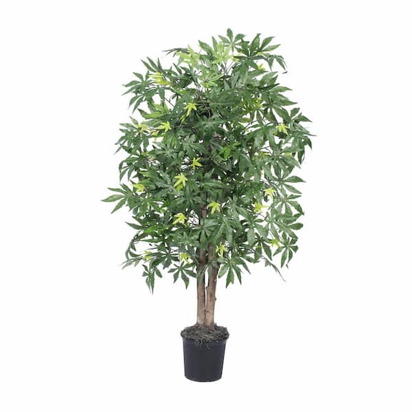 Vickerman 4 ft. Green Artificial Japanese Maple Other Bush in Black Plastic Pot