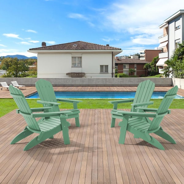 Sonkuki Dark Green Folding Plastic Outdoor Adirondack Chair Patio Fire Pit Chair for Outside (4-Pack)
