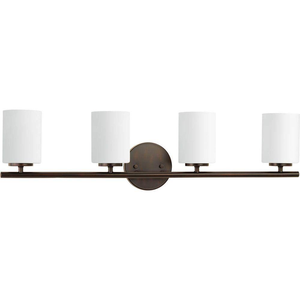 Antique Bronze 4-Light Bath Vanity with White Shades