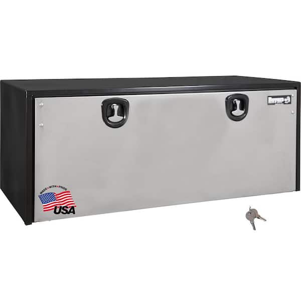18 in. x 18 in. x 60 in. Gloss Black Steel Underbody Truck Tool Box with Stainless Steel Door