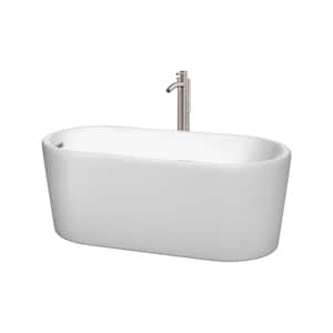Ursula 4.9 ft. Acrylic Flatbottom Non-Whirlpool Bathtub in White with Brushed Nickel Trim and Faucet
