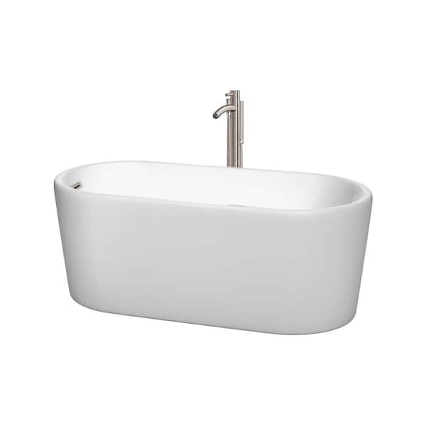Ursula 4.9 ft. Acrylic Flatbottom Non-Whirlpool Bathtub in White with Brushed Nickel Trim Ursula 4.9 ft. Acrylic Flatbottom Non-Whirlpool Bathtub in White with Brushed Nickel Trim