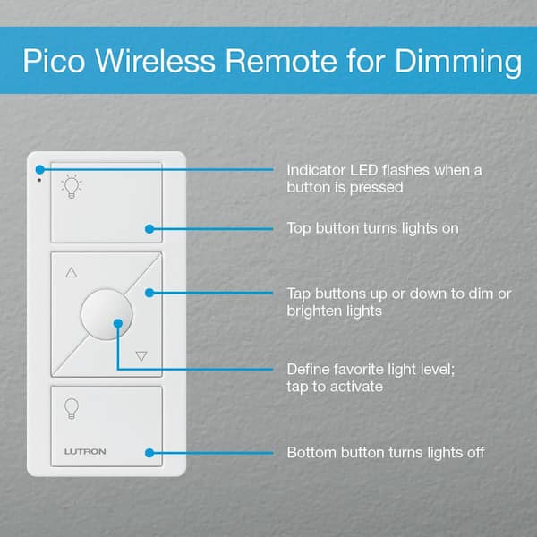 White LUTRON PJ23BRLGWHL01 Maestro Pico Wireless Dimmer Remote 