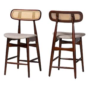 Tarana 24 in. Grey and Walnut Brown Wood Counter Stool with Fabric Seat (Set of 2)