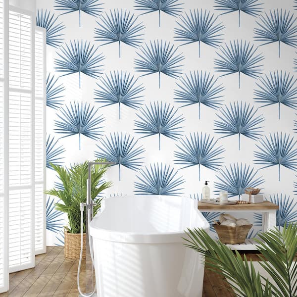 40.5 sq. ft. Coastal Blue Pacific Palm Vinyl Peel and Stick Wallpaper Roll