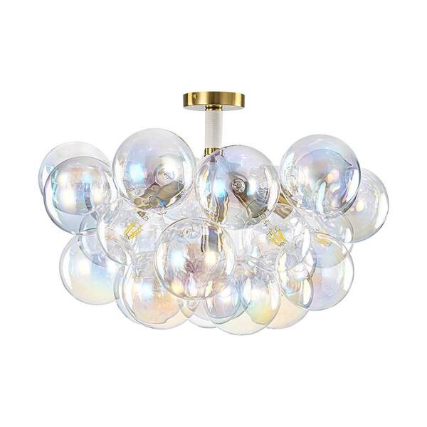 HUOKU Alma 6-Light 24.8 in.W Brass and White Semi Flush