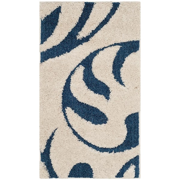 SAFAVIEH Florida Shag Cream/Blue Doormat 2 ft. x 4 ft. Floral Area Rug