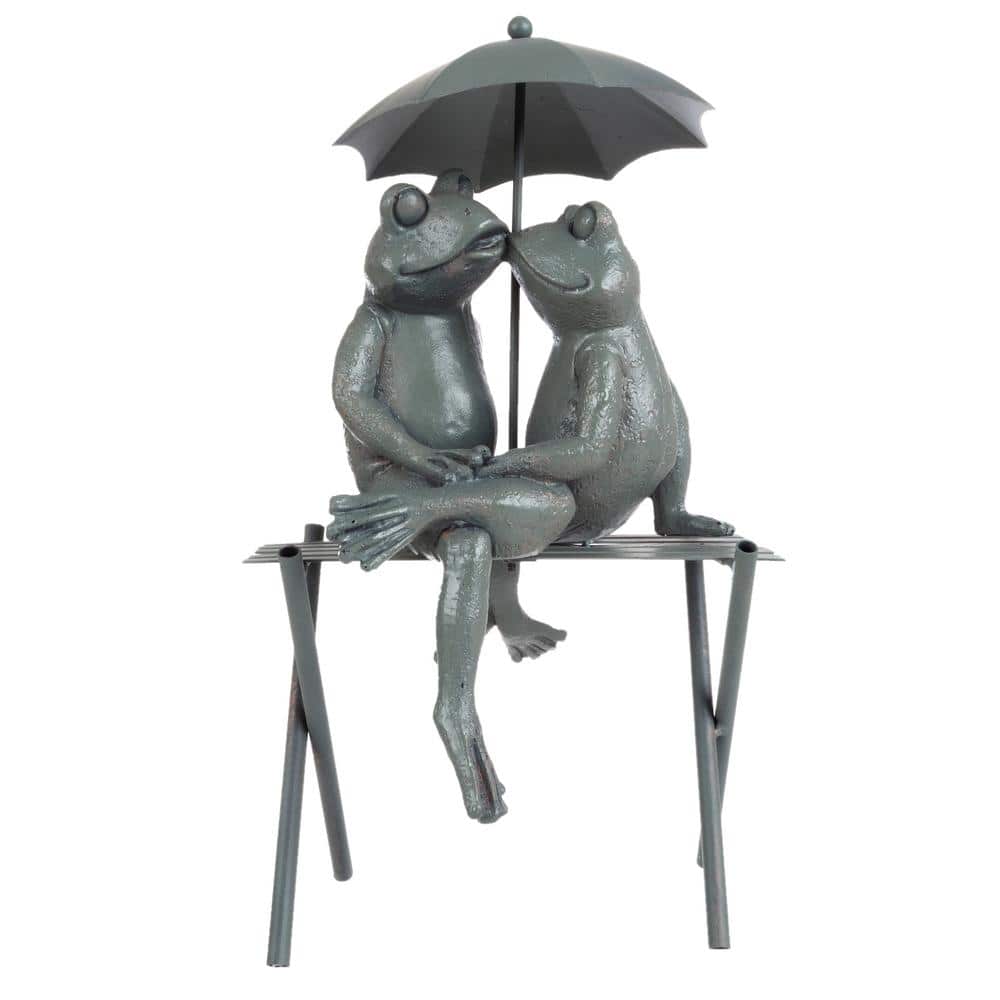 Romantic Frog Couple Polyresin Garden Statue with Umbrella