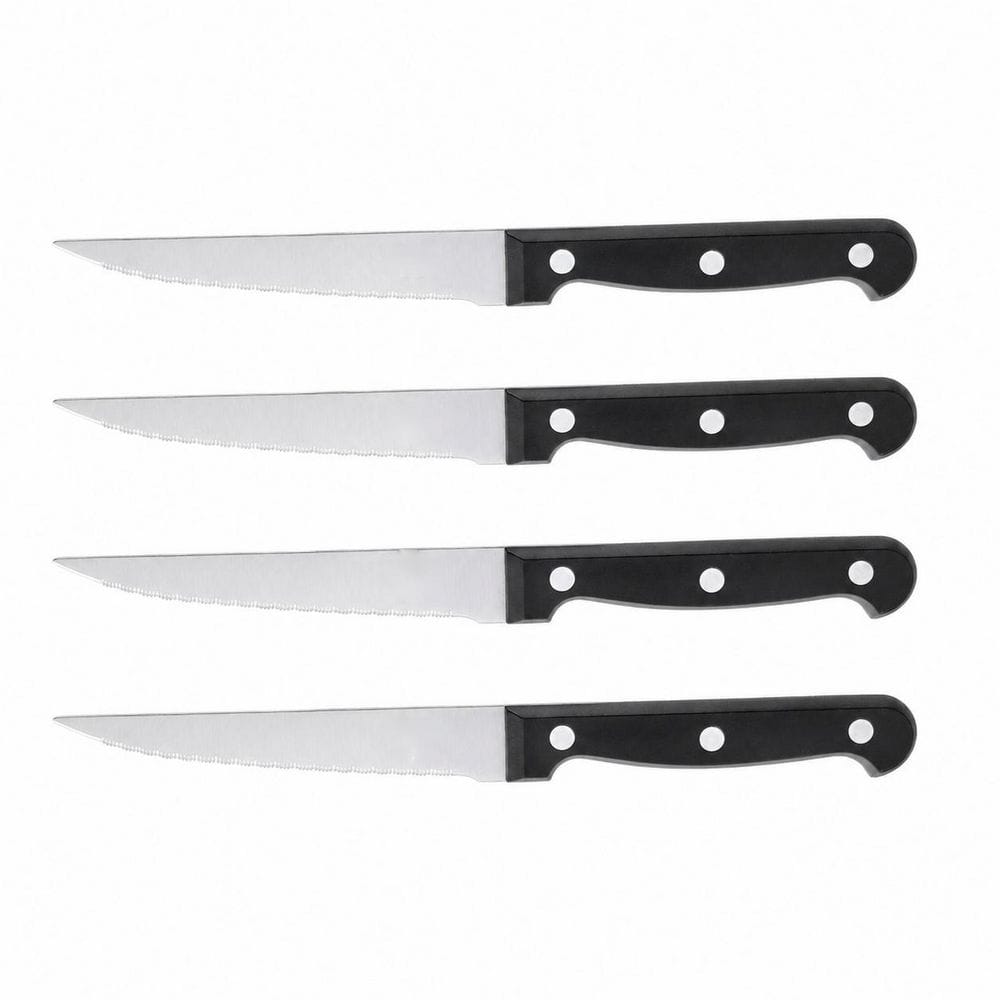 Set of 4 Stainless Steel Serrated Steak Knives with Food-Themed Blade Designs, Dishwasher Safe price history on PriceWatchPro