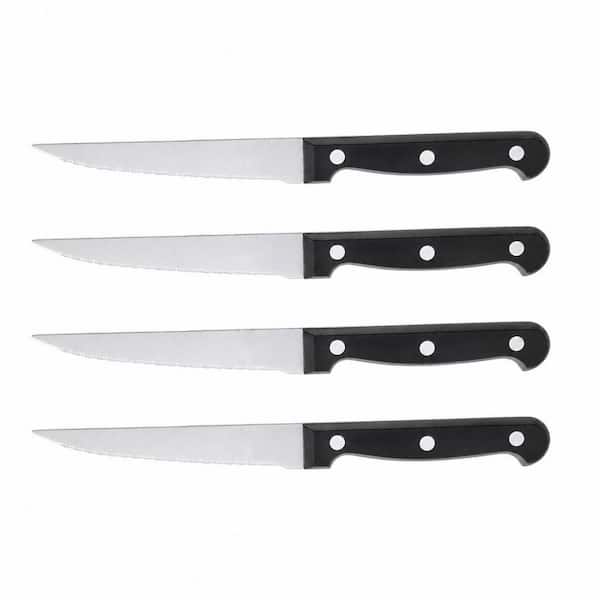 Set of 4 Stainless Steel Serrated Steak Knives with Food-Themed Blade Designs, Dishwasher Safe