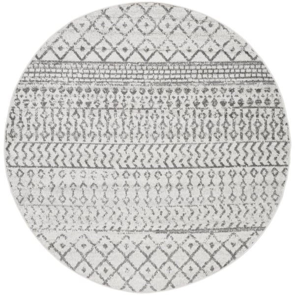 Alois Cream/Charcoal Geometric 4 ft. x 4 ft. Indoor Round Area Rug
