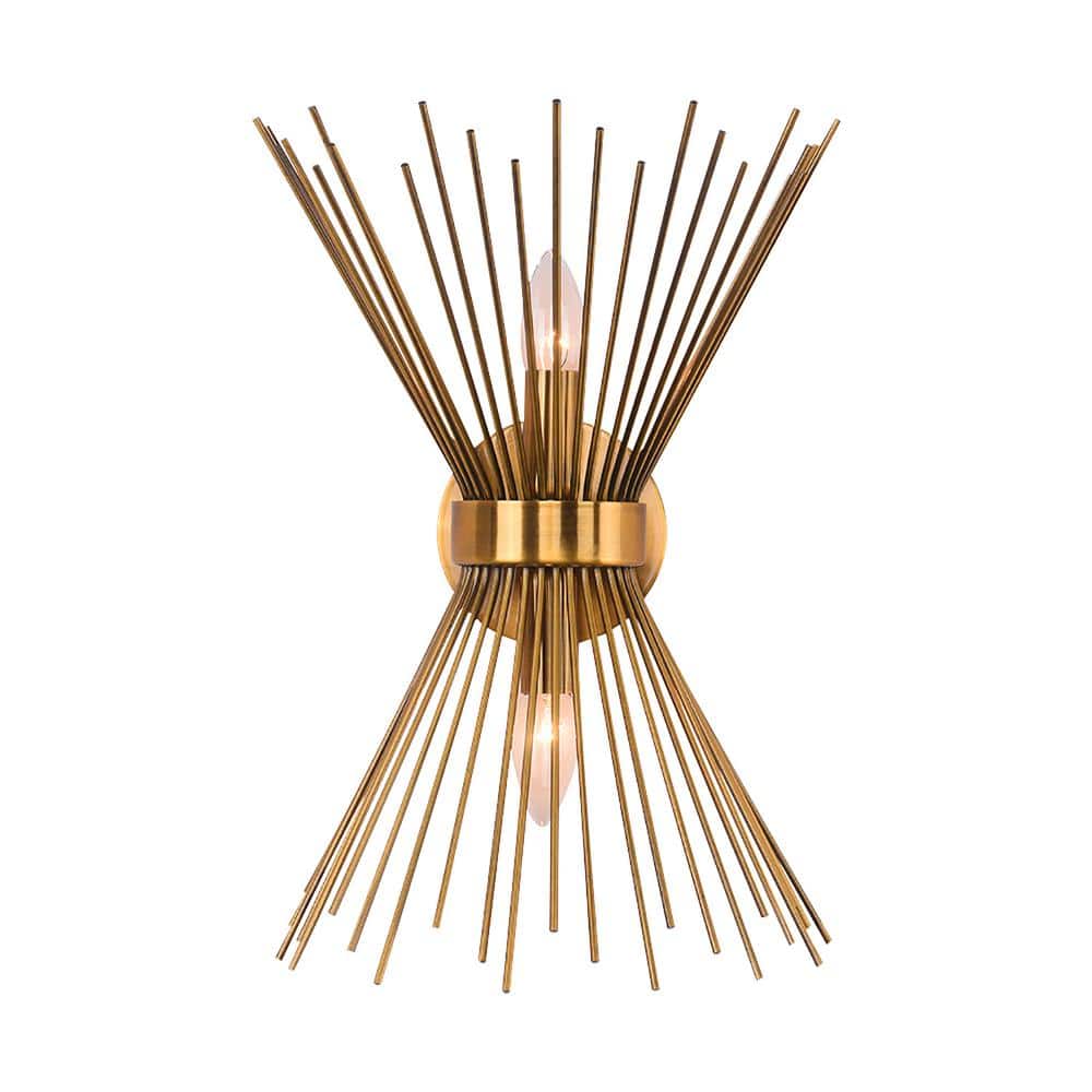 NIMBUS 2-Light 11.02 in. W Brass Wall Sconce Up and Down Lighting with Double-Sided Fan-Shaped Iron Rods for Bedroom price history on PriceWatchPro
