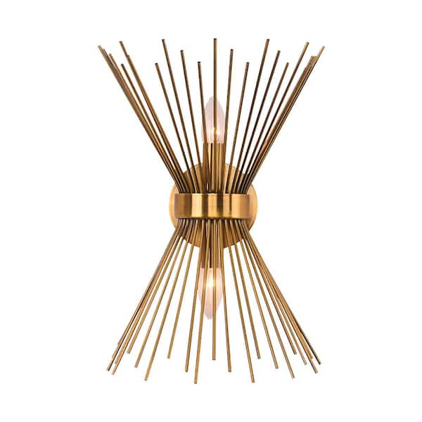 NIMBUS 2-Light 11.02 in. W Brass Wall Sconce Up and Down Lighting with Double-Sided Fan-Shaped Iron Rods for Bedroom