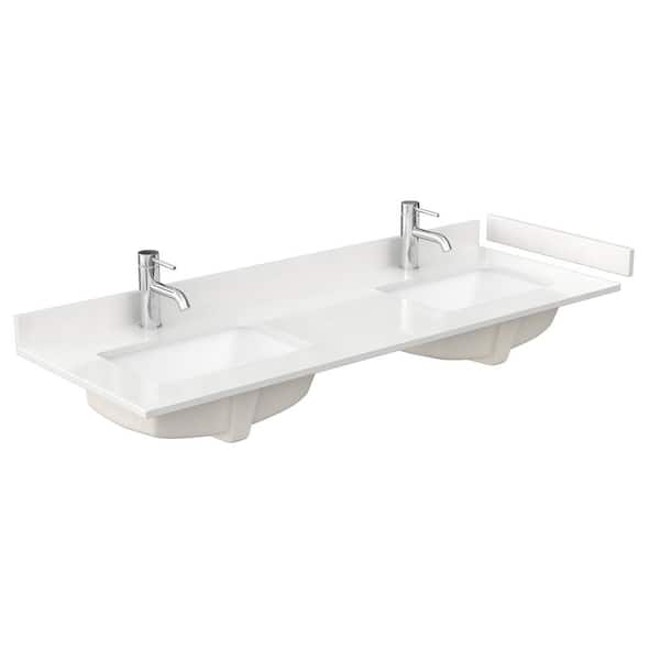 60 in. W x 22 in. D Quartz White Rectangular Double Sink Bathroom Vanity Top in White