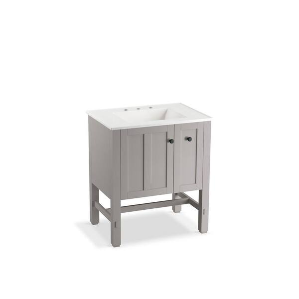 KOHLER Tresham 30 in. W Vanity in Mohair Grey with Vitreous China Vanity Top in White with White Impressions Basin