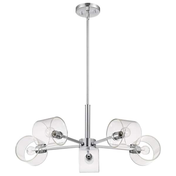 SATCO Marlowe 5-Light Polished Nickel Contemporary Chandelier with Clear Glass Shade