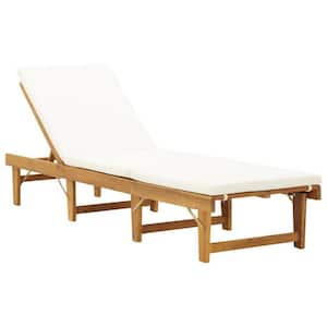 Acacia Wood Outdoor Folding Sun Lounger Classic Patio Lounge Chair with Solid Frame and White Cushions