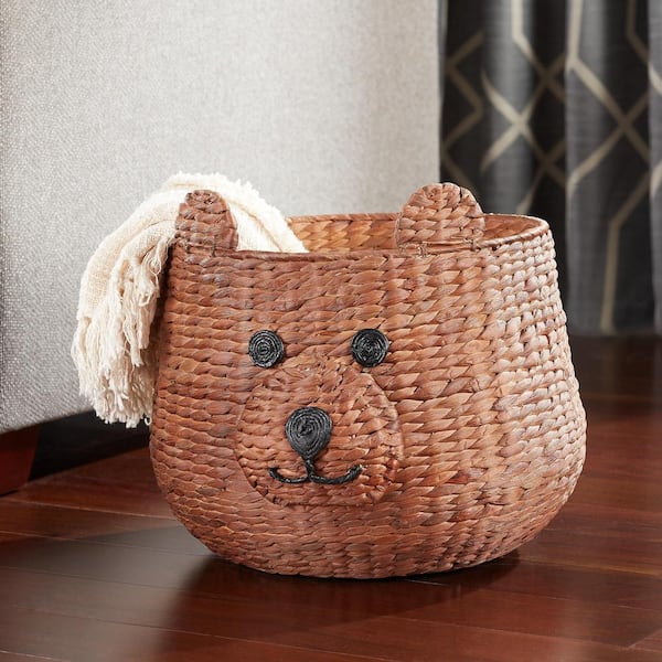 StyleWell Kids Brown Teddy Bear Water Hyacinth Woven Decorative Basket
