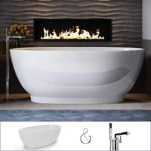 W-I-D-E Series Grandby 65 in. Acrylic Oval Free-Standing Bathtub in White, Floor-Mount Faucet in Brushed Nickel