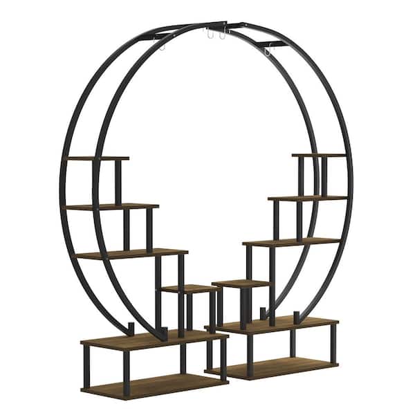 Dovelina 64.2 in. Tiered Brown Curve Indoor/Outdoor Wood Plant Stand Display Stand (6-Tiers)