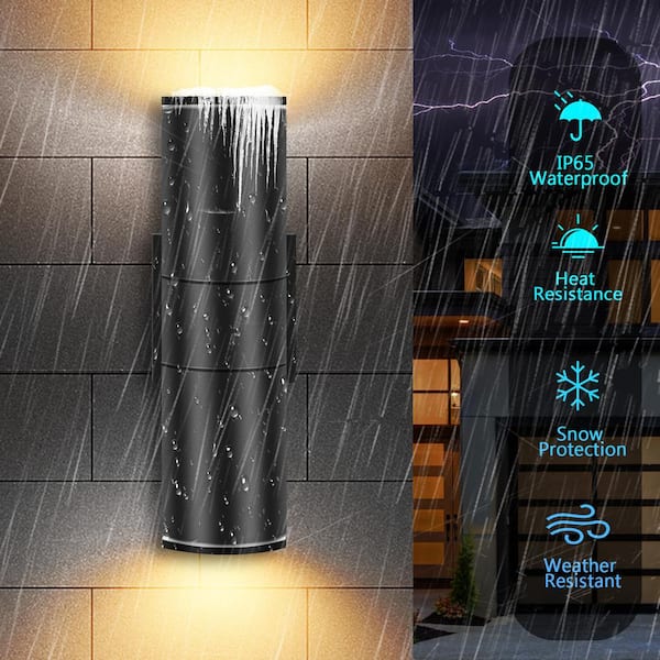 HKMGT Black Dusk to Dawn Outdoor Hardwired Cylinder Wall Lantern