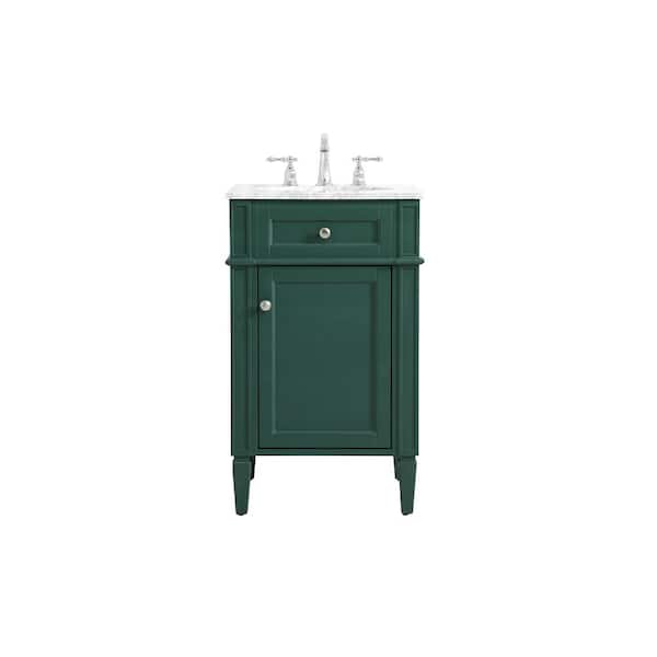 Unbranded Simply Living 21 in. W x 21.5 in. D x 35 in. H Bath Vanity in Green with Carrara White Marble Top