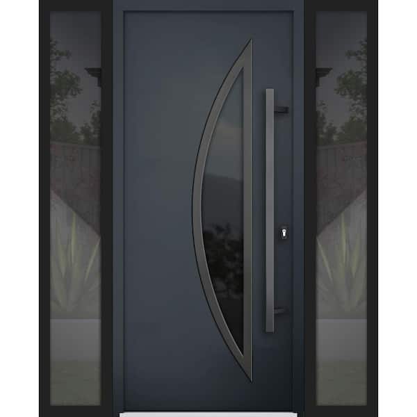 VDOMDOORS 68 in. x 80 in. Left-hand/Inswing Tinted Glass Black Enamel Steel Prehung Front Door with Hardware