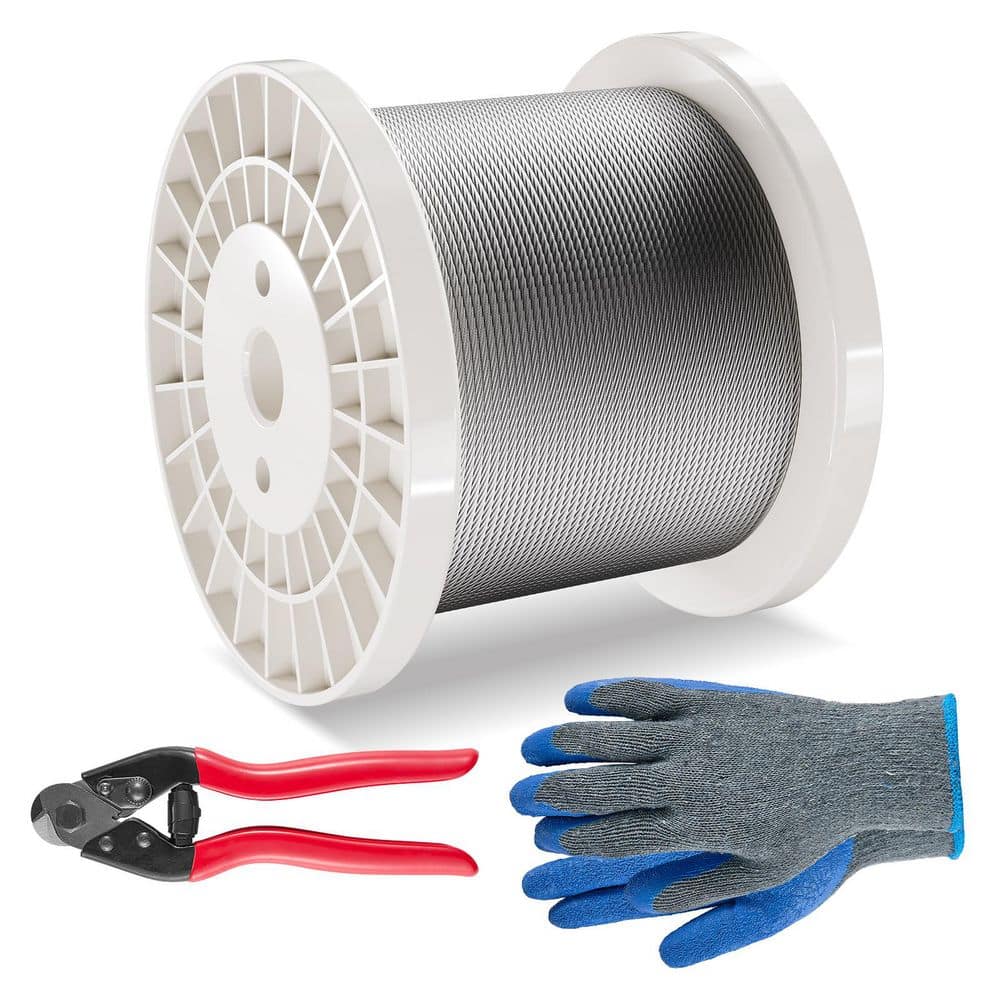 Wire Rope Kit, 1/8 in. x 600 ft. Stainless Steel Wire Rope (By-the-Foot), 1600 lbs. Breaking Strength, Cutter and Gloves price history on PriceWatchPro