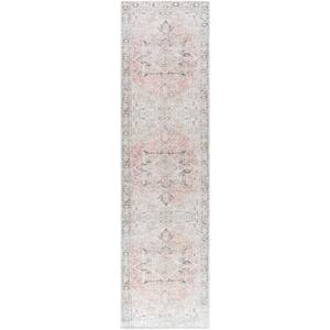 Darling Rose and Ivory Traditional Washable 3 ft. x 10 ft. Indoor Area Rug