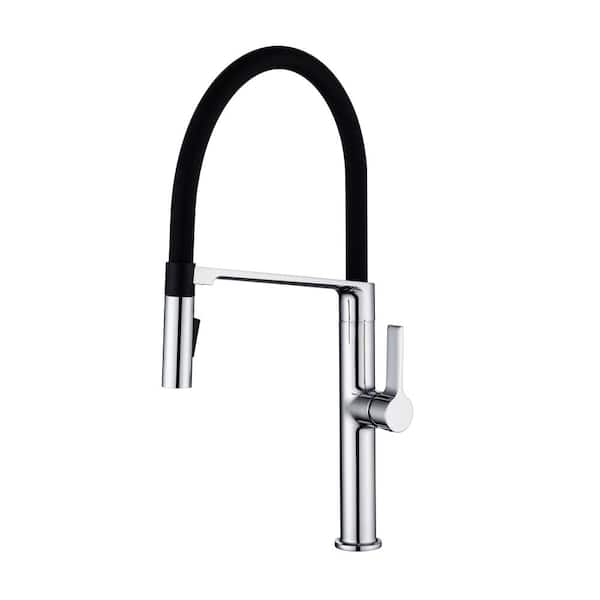 Lukvuzo Single Handle Pull Down Sprayer Kitchen Faucet with Secure Docking in Chrome Stainless