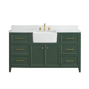Casey 60 in. W x 22 in. D Bath Vanity in Evergreen with Engineered Stone Vanity Top in Ariston White with White Sink