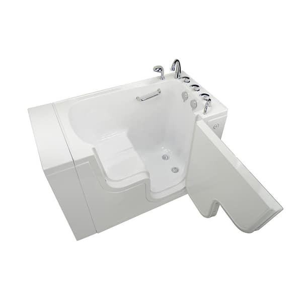 Ella Wheelchair Transfer 52 in. Acrylic Walk-In MicroBubble Air Bath Bathtub in White with Faucet Set, Right 2 in. Dual Drain