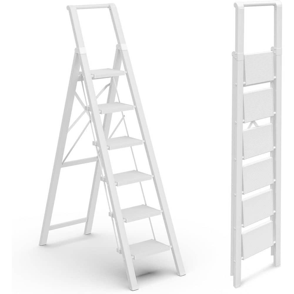 6 Step Ladder for 12 ft. High Ceiling, Lightweight Aluminum Folding Step St