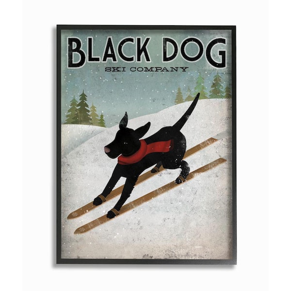 Stupell Industries "Black Dog Ski Company Winter Sports Pet Sign" by Ryan Fowler Framed Animal Wall Art Print 16 in. x 20 in.