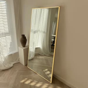 32 in. W x 71.1 in. H Oversized Gold Metal Frame Modern Classic Full Length Floor Standing Mirror