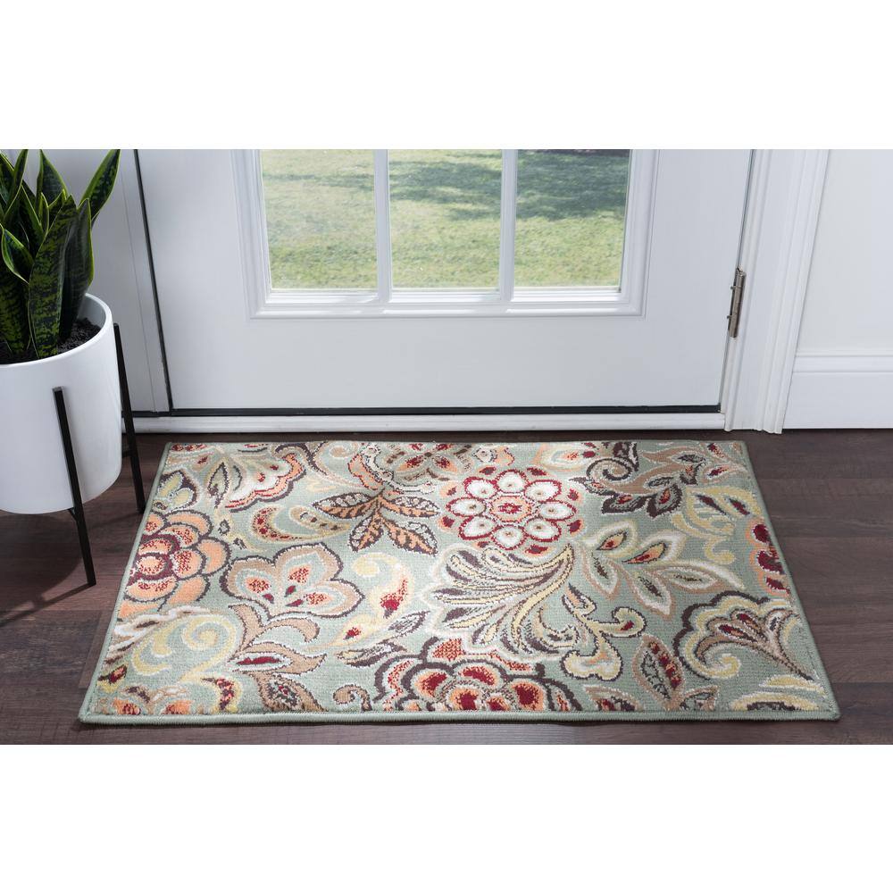 Deco 5' x 7' Green Floral Synthetic Tufted Rug