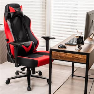 Faux Leather Swivel Ergonomic Gaming Chair in Red Computer Reclining Height Adjustable 4D Armrest