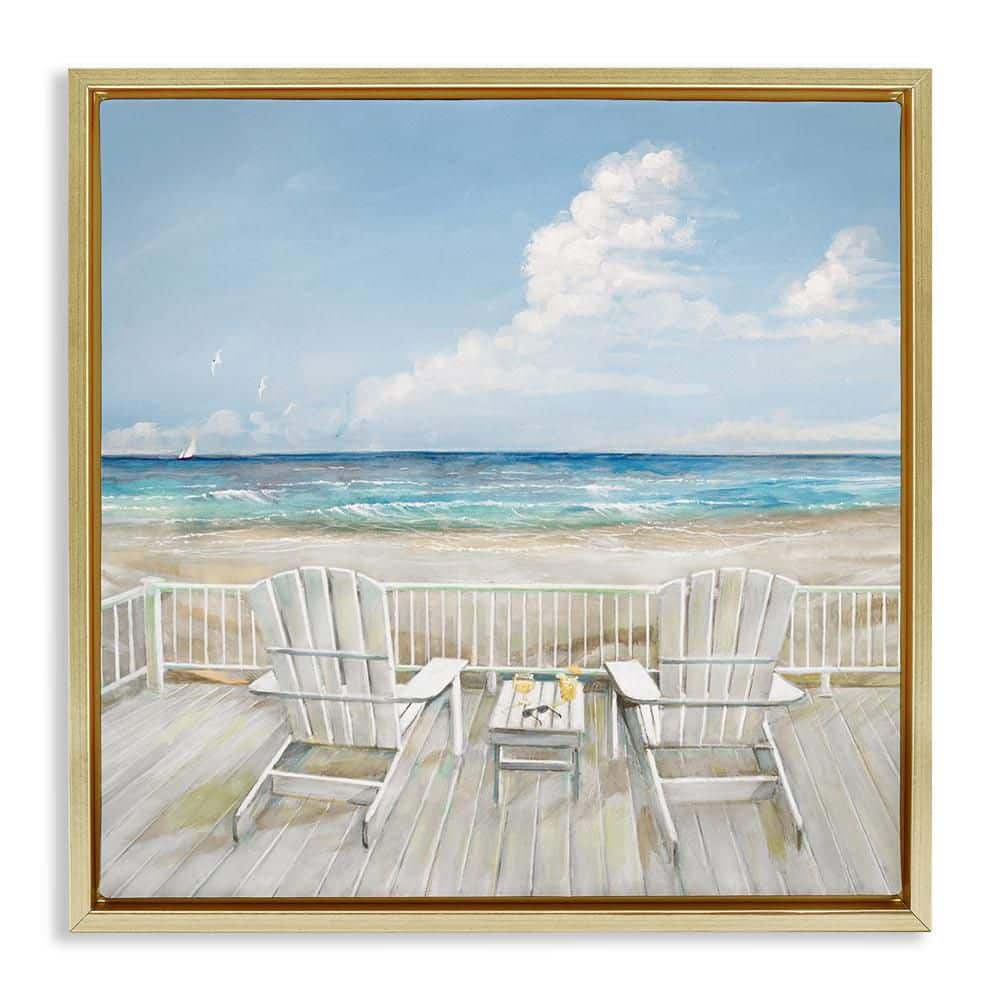 Seats Overlooking Beach by Ruane Manning Gold Floater Frame Coastal Graphic Art Print 18 in. x 18 in. price history on PriceWatchPro