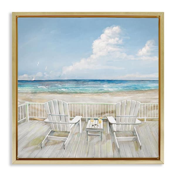 Stupell Industries Seats Overlooking Beach by Ruane Manning Gold Floater Frame Coastal Graphic Art Print 18 in. x 18 in.