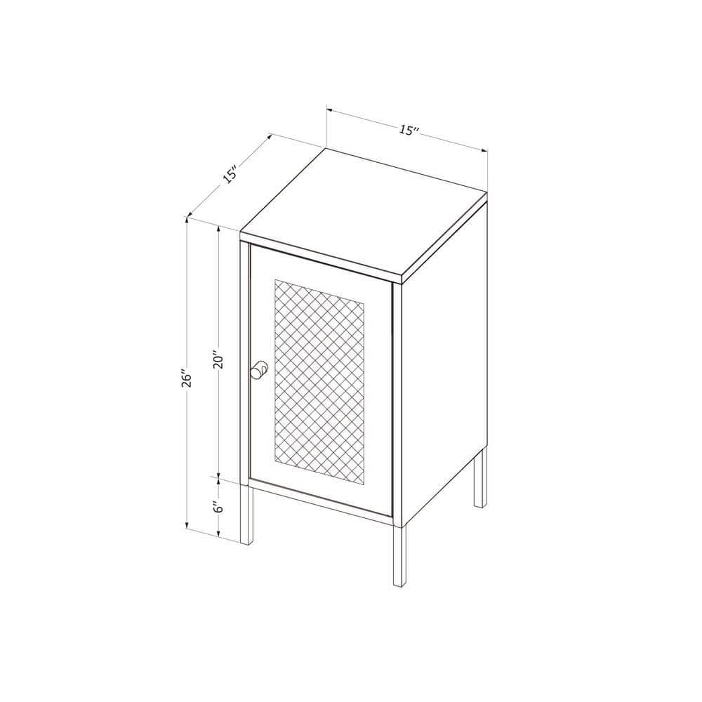 White Metal End Table with Perforated Mesh Door and Storage