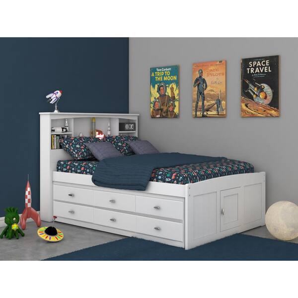 Captains Bookcase Bed With 6 Drawers, Full Size Bookcase Headboard White Ikea