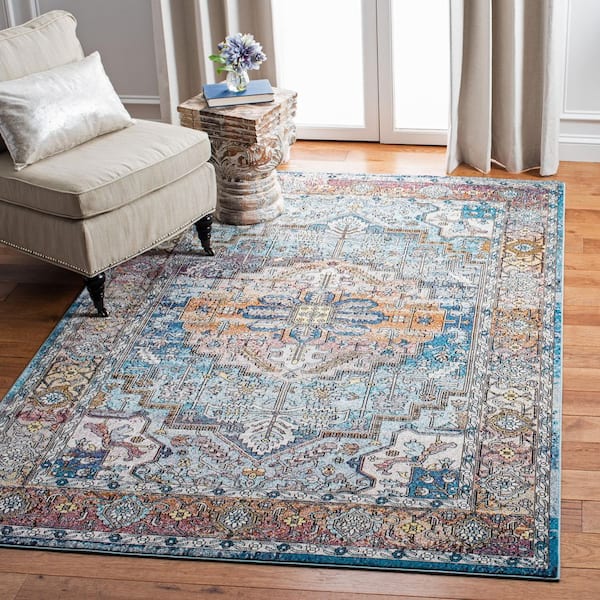 Aria 4 ft. x 6 ft. Turquoise/Light Orange Distressed Traditional Area Rug