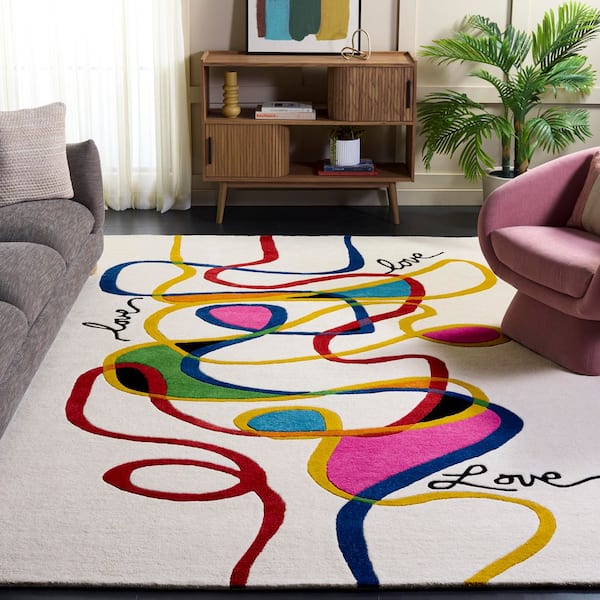 Fifth Avenue 9 ft. x 12 ft. Ivory/Red Abstract Love Area Rug