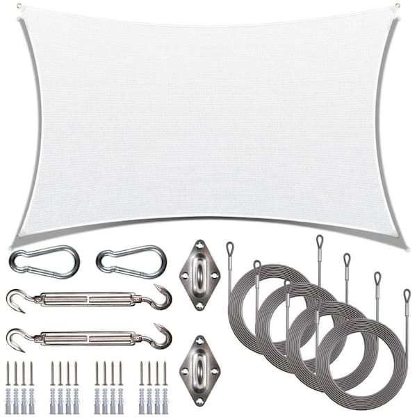 16 ft. x 20 ft. Rectangle Sun Shade Sail with Hardware Kit and Rope-White