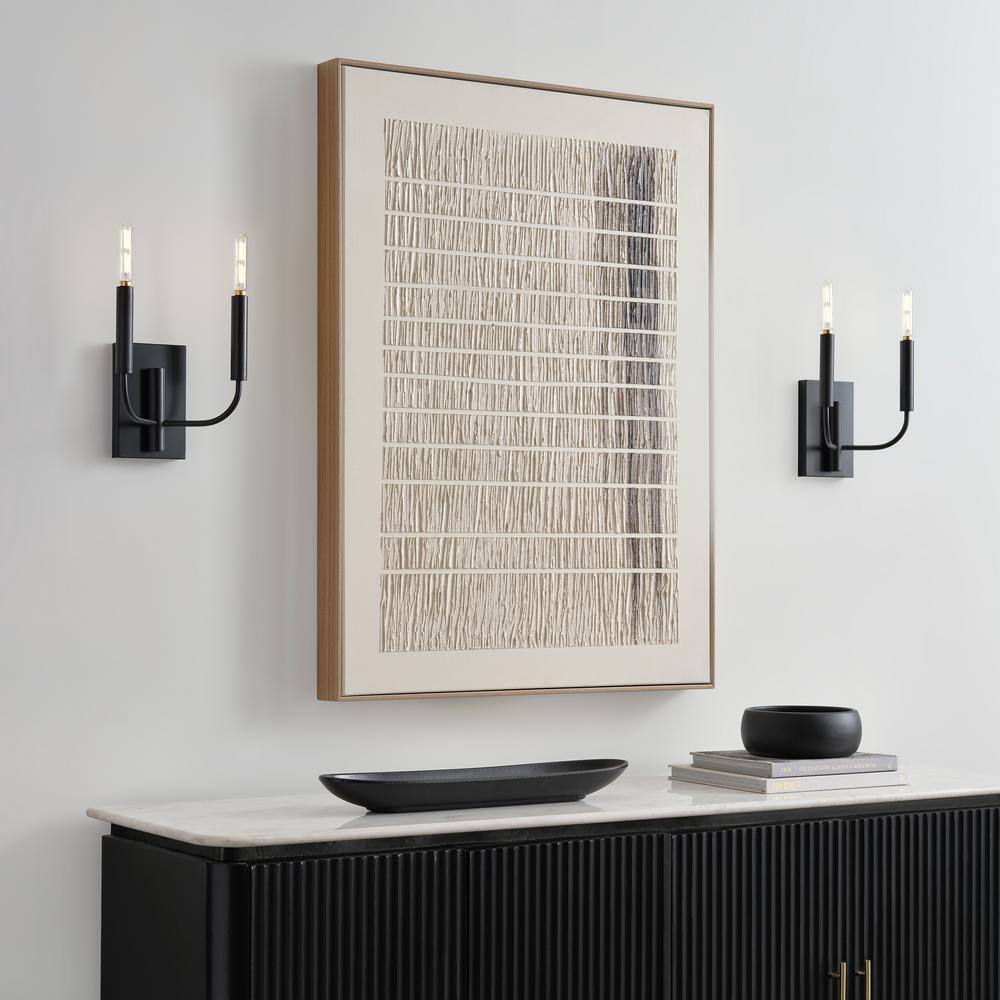 Brianna Aged Iron 2-Light Wall Sconce with White Linen Shade
