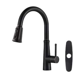 Single Handle Pull-Down Sprayer Kitchen Faucet Stainless Steel with Deckplate Included in Oil Rubbed Bronze