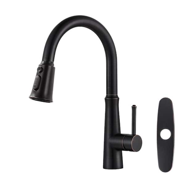 ARCORA Single Handle Pull-Down Sprayer Kitchen Faucet Stainless Steel with Deckplate Included in Oil Rubbed Bronze