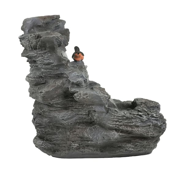 20.3 in. Electric Cement Rock Waterfall Fountain with LED Lights and Weather Resistant Finish