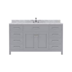 Caroline 60 in. W Bath Vanity in Gray with Marble Vanity Top in White with White Basin