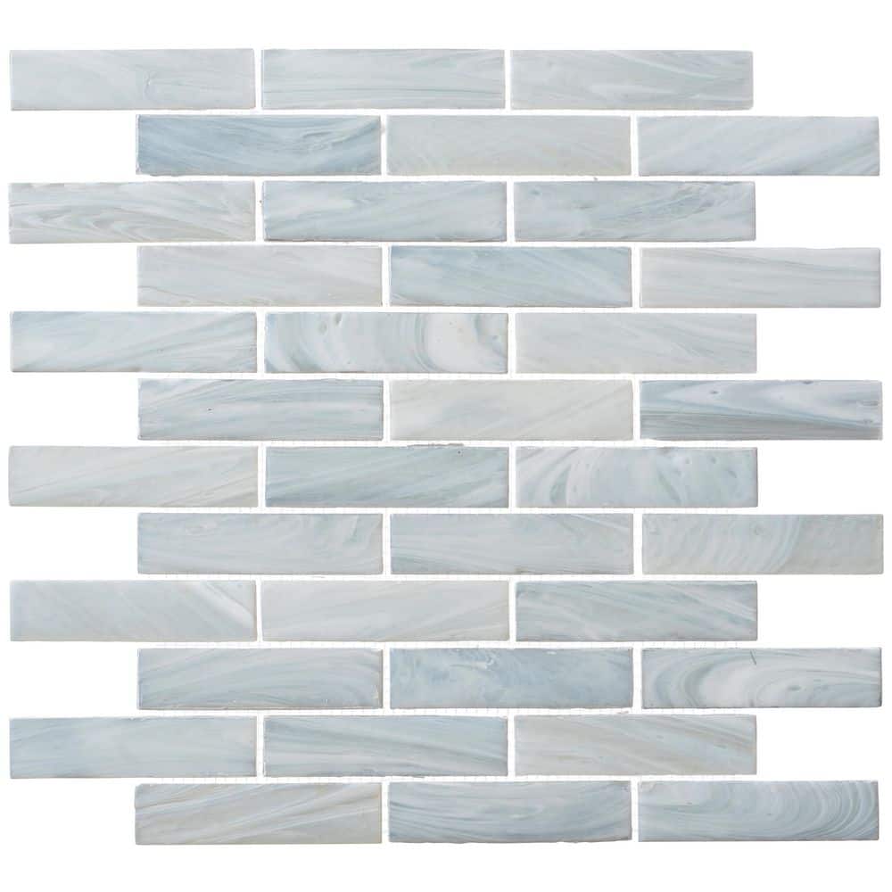 Dorian Eggshell Light Gray and Blue Glass Brick Mosaic Tile